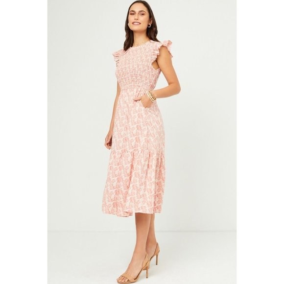 Hayden Los Angeles Botanical Print Smocked Ruffle Shoulder Dress - Picture 1 of 11